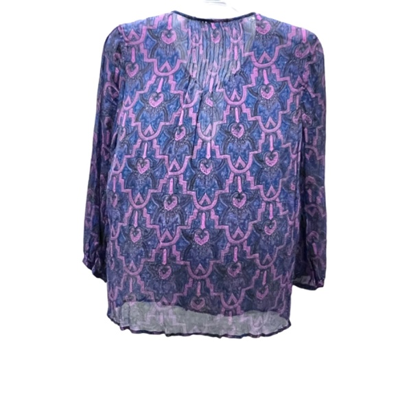 Joie Sheer 3/4 Sleeve Drawsstring Neck Boho Tunic Top - Picture 4 of 10